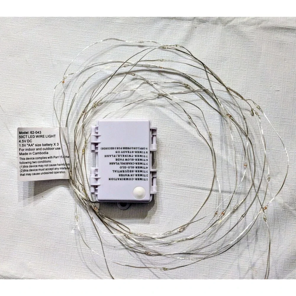 Mainstays Battery Operated LED Wire Lights 50-Count Multicolor 8 Mode 16ft EUC